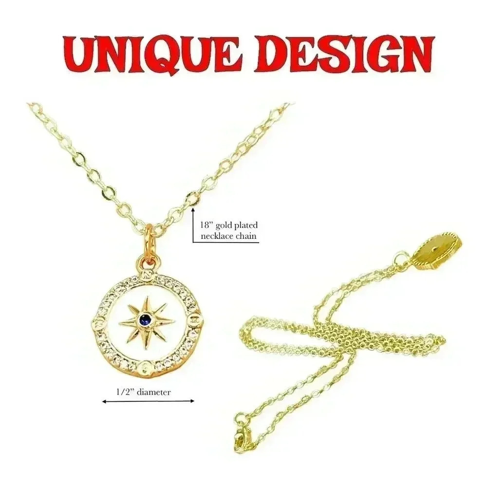 Gold compass necklace, dainty minimalist jewelry - Picture 5 of 10